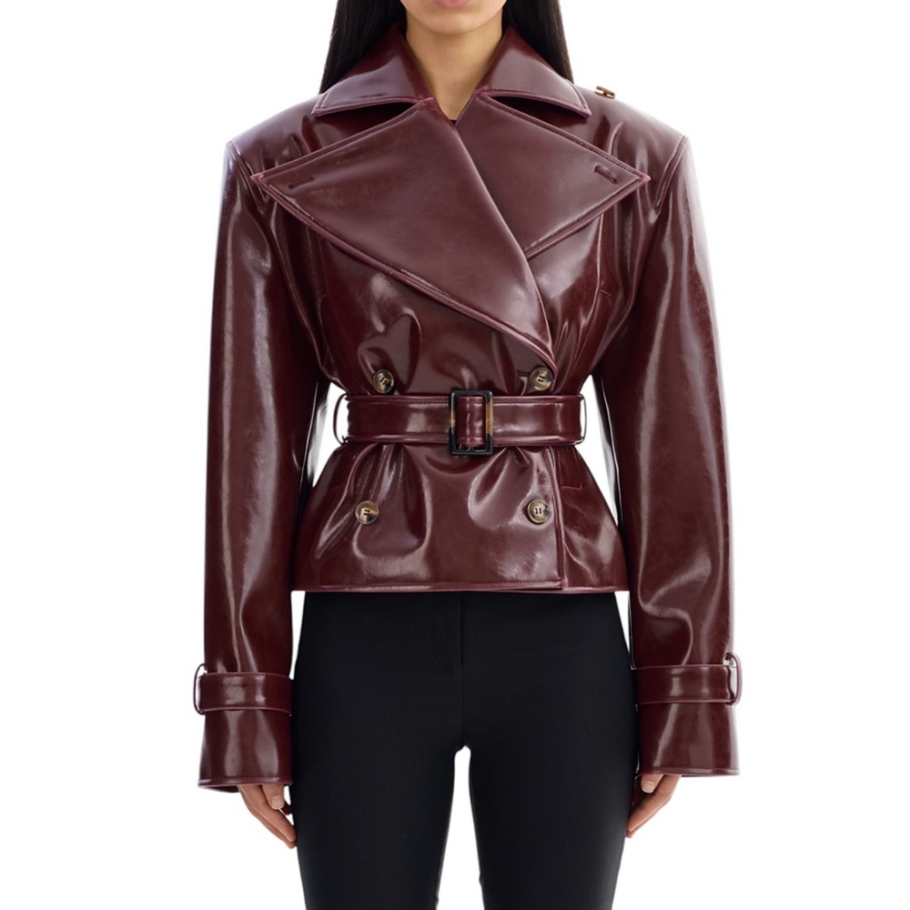 LAMARQUE Belted Faux Leather Jacket